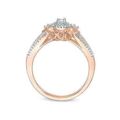 0.25 CT. TW Diamond Double Frame V-Sides Bridal Set in 10K Rose Gold