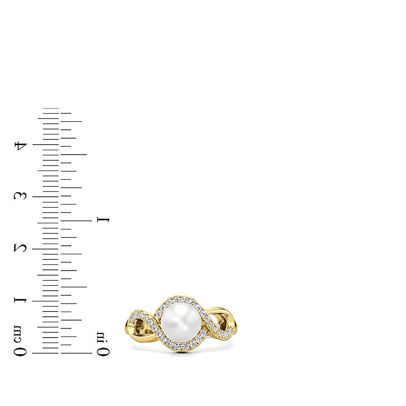 7.0mm Freshwater Cultured Pearl and 0.25 CT. TW Lab-Grown Diamond Swirl Frame Ring in 14K Gold