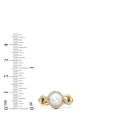 7.0mm Freshwater Cultured Pearl and 0.25 CT. TW Lab-Grown Diamond Swirl Frame Ring in 14K Gold