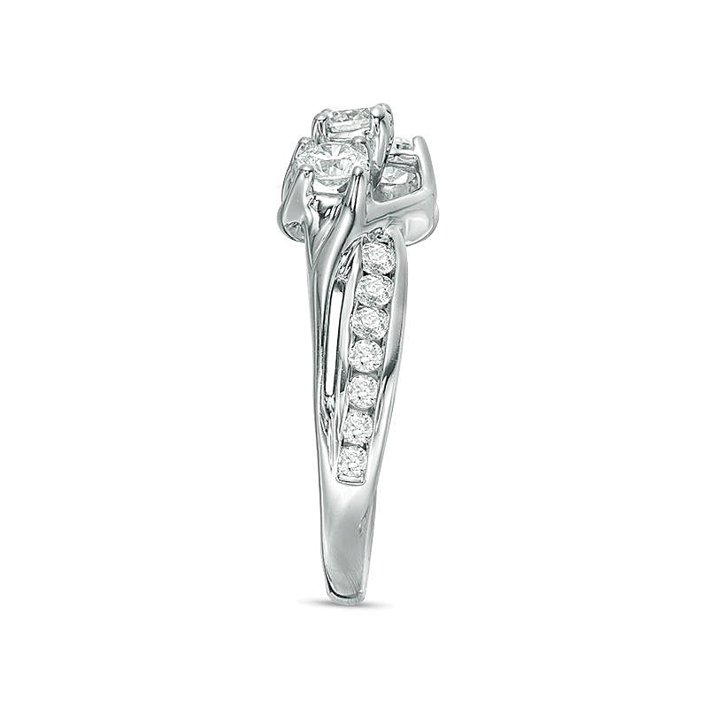 1.0 CT. TW Diamond Three Stone Slant Engagement Ring in 14K White Gold
