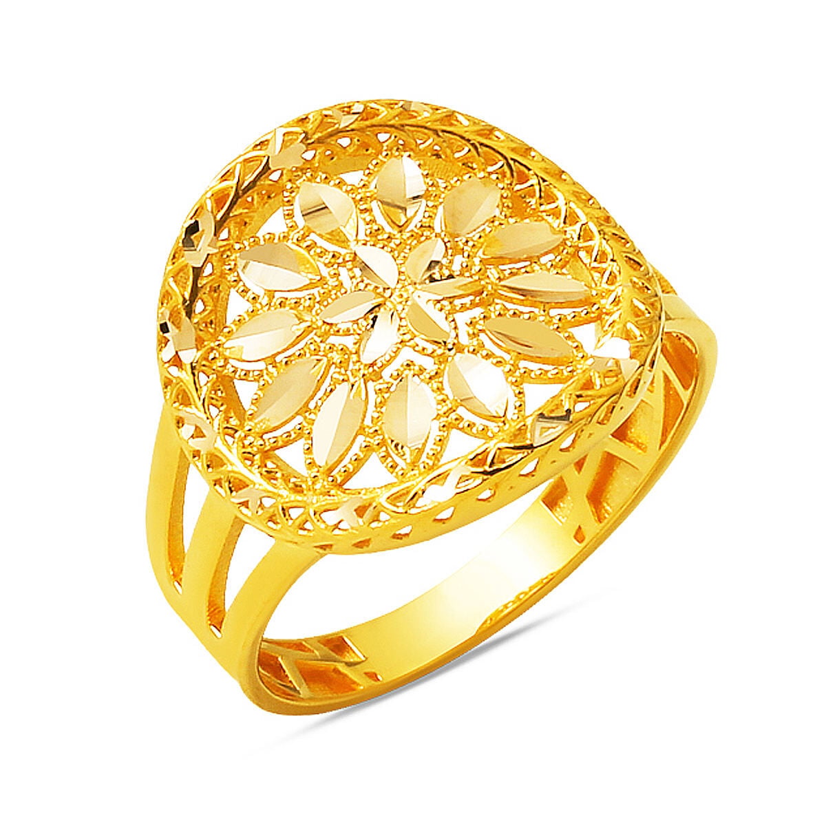 14K Yellow Gold Sparkling Star Flower Ring