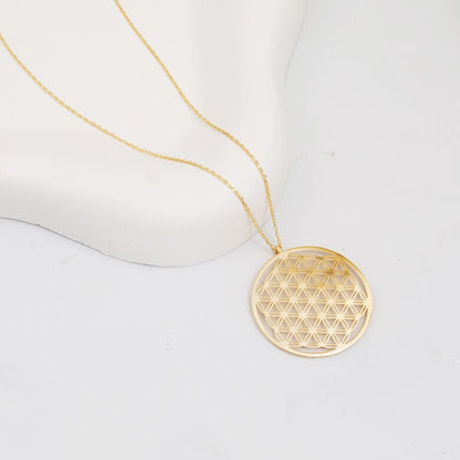 14K Yellow Gold Kazaziye Flower of Life Cubic Zirconia Necklace