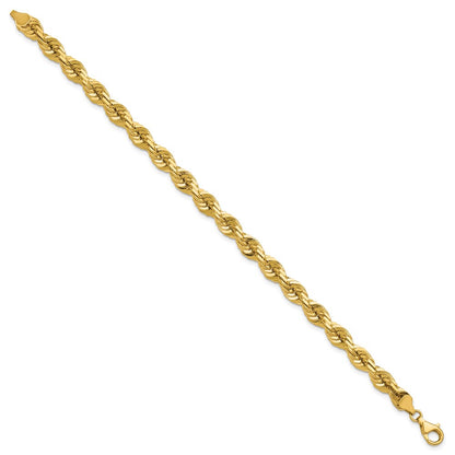 14k Yellow Gold 9 inch 7mm Diamond-cut Rope with Fancy Lobster Clasp Chain Bracelet