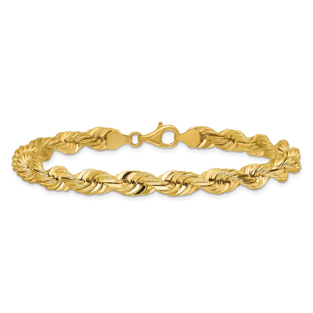 14k Yellow Gold 9 inch 7mm Diamond-cut Rope with Fancy Lobster Clasp Chain Bracelet