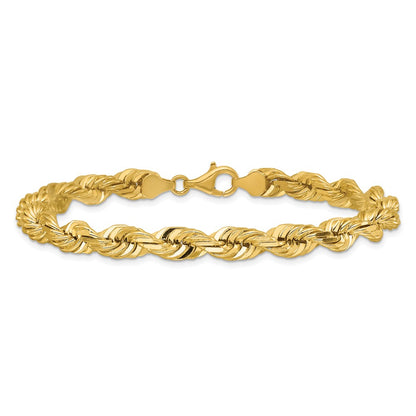 14k Yellow Gold 9 inch 7mm Diamond-cut Rope with Fancy Lobster Clasp Chain Bracelet