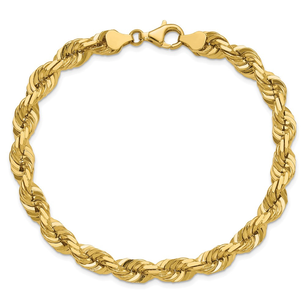 14k Yellow Gold 9 inch 7mm Diamond-cut Rope with Fancy Lobster Clasp Chain Bracelet