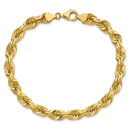 14k Yellow Gold 9 inch 7mm Diamond-cut Rope with Fancy Lobster Clasp Chain Bracelet