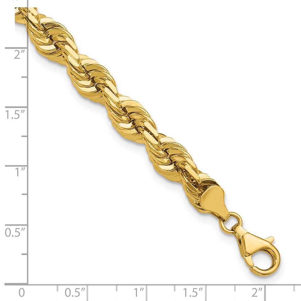 14k Yellow Gold 9 inch 7mm Diamond-cut Rope with Fancy Lobster Clasp Chain Bracelet
