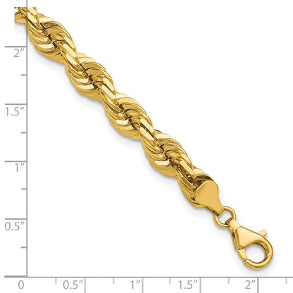 14k Yellow Gold 9 inch 7mm Diamond-cut Rope with Fancy Lobster Clasp Chain Bracelet