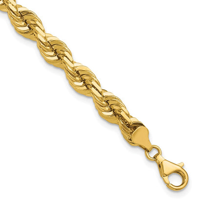 14k Yellow Gold 9 inch 7mm Diamond-cut Rope with Fancy Lobster Clasp Chain Bracelet