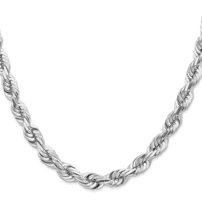 14k White Gold 7.0mm D/C Rope Fancy Lobster Clasp Chain Necklace