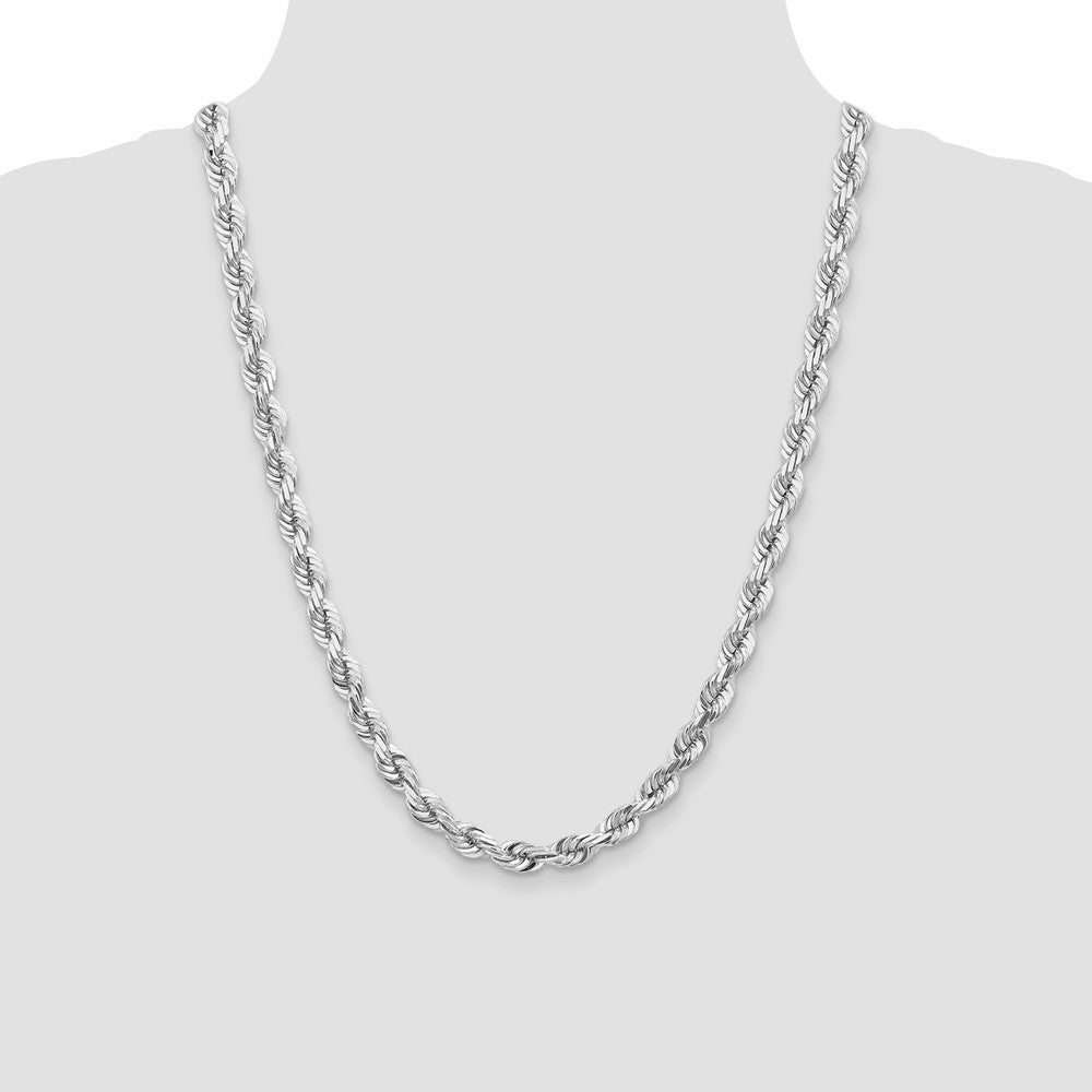 14k White Gold 7.0mm D/C Rope Fancy Lobster Clasp Chain Necklace