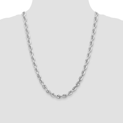 14k White Gold 7.0mm D/C Rope Fancy Lobster Clasp Chain Necklace