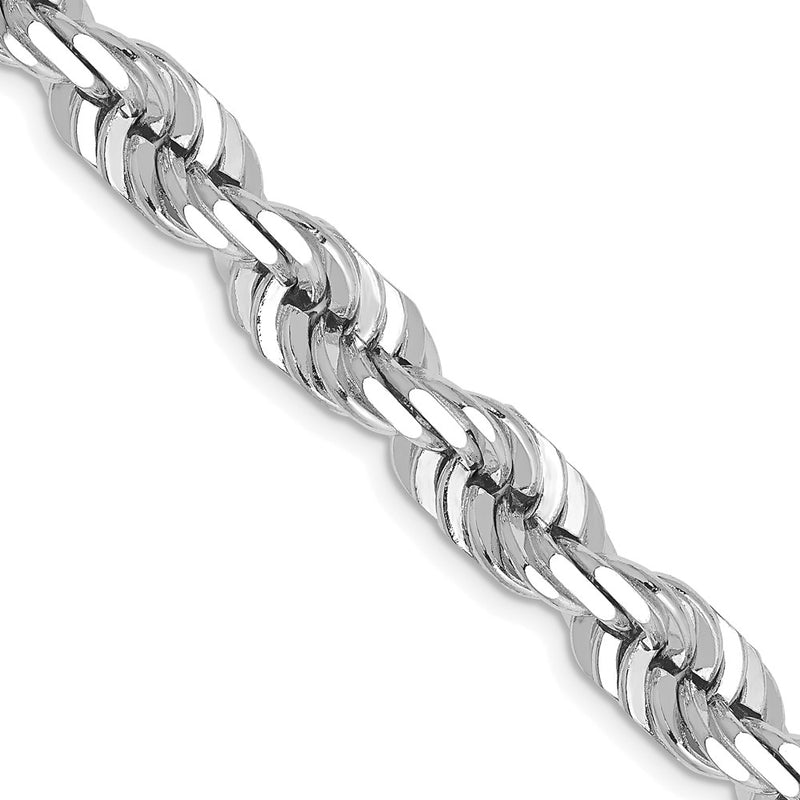 14k White Gold 7.0mm D/C Rope Fancy Lobster Clasp Chain Necklace