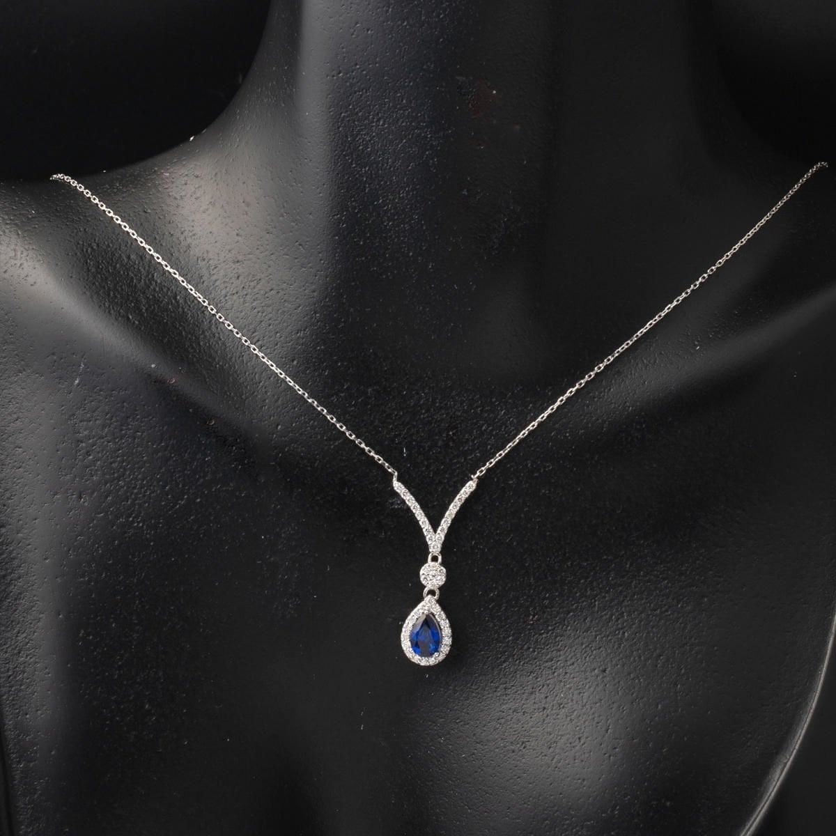 14K White Gold 0.51 Ct Sapphire 0.27 Ct Diamond Necklace