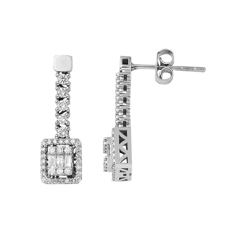 14K White Gold 0.54 Ct Baguette Diamond Earrings