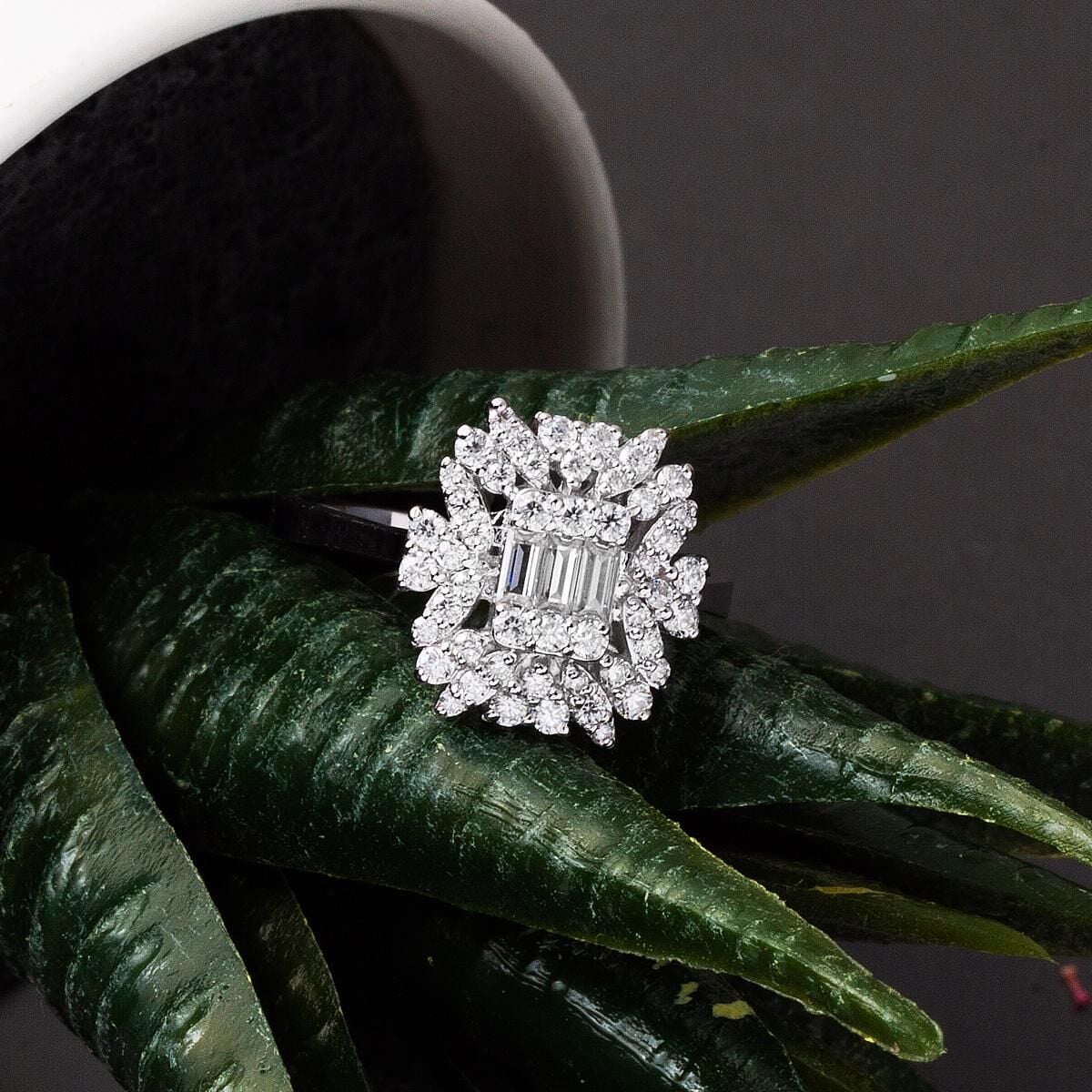 14K White Gold 0.55 Ct Baguette Moissanite Ring