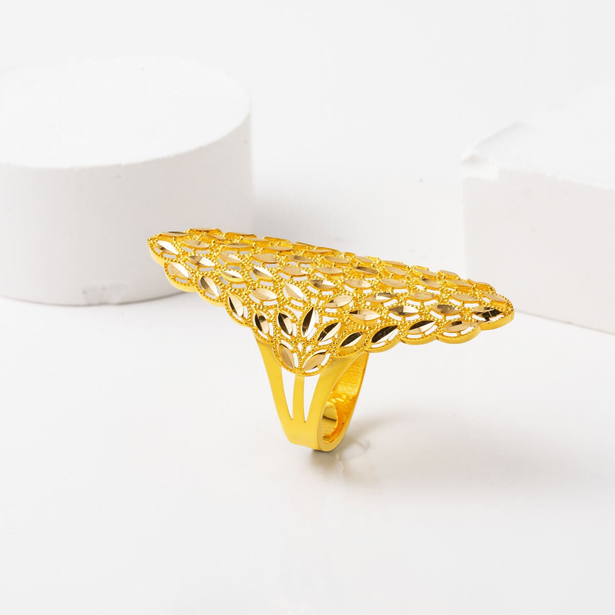 14K Yellow Gold Marquise Hand Engraved Ring