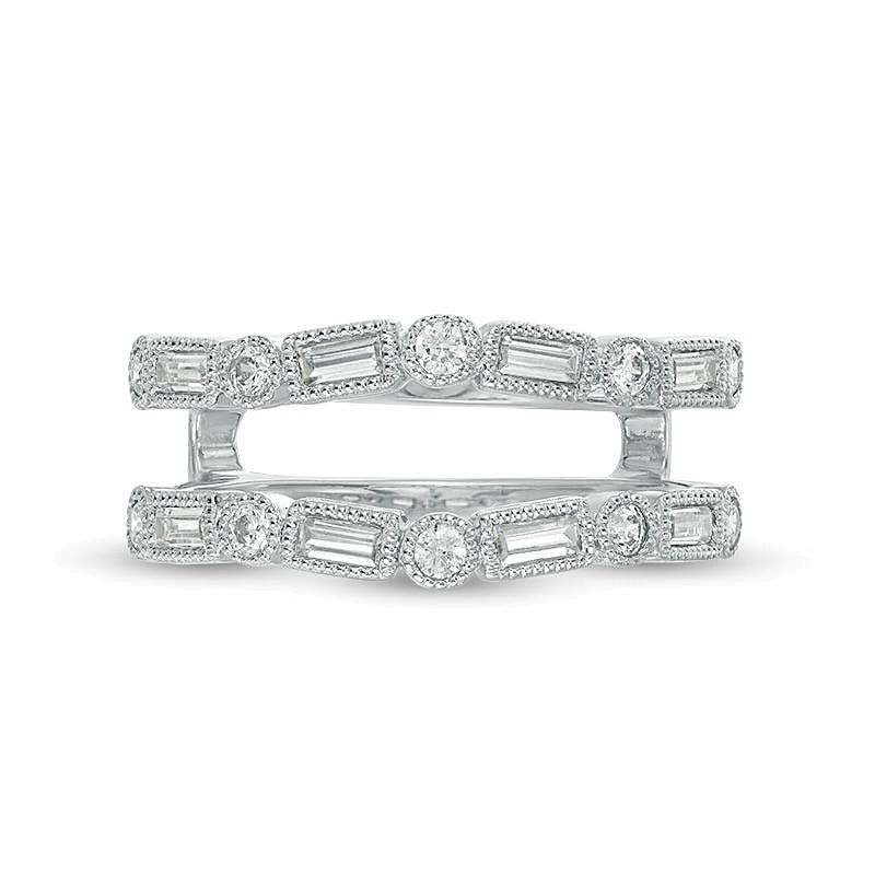 0.5 CT. TW Baguette and Round Diamond Alternating Art Deco Vintage-Style Solitaire Enhancer in 10K White Gold