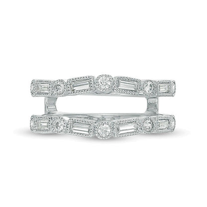 0.5 CT. TW Baguette and Round Diamond Alternating Art Deco Vintage-Style Solitaire Enhancer in 10K White Gold