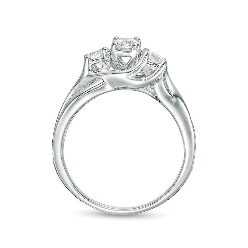 1.0 CT. TW Diamond Three Stone Slant Engagement Ring in 14K White Gold