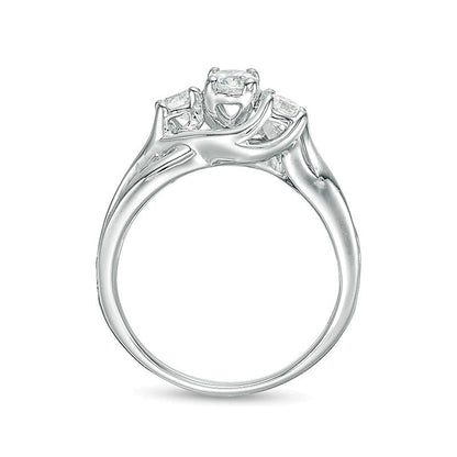 1.0 CT. TW Diamond Three Stone Slant Engagement Ring in 14K White Gold