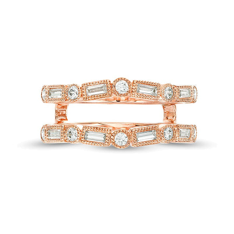 0.5 CT. TW Baguette and Round Diamond Alternating Art Deco Vintage-Style Solitaire Enhancer in 10K Rose Gold
