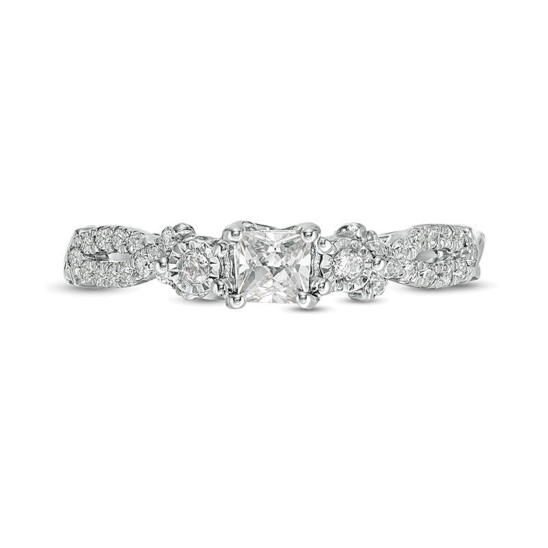 0.38 CT. TW Princess-Cut Diamond Three Stone Crossover Shank Engagement Ring in 10K White Gold