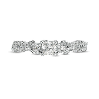 0.38 CT. TW Princess-Cut Diamond Three Stone Crossover Shank Engagement Ring in 10K White Gold