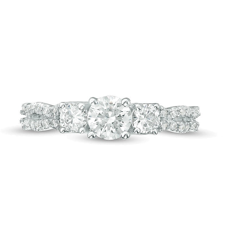 1.0 CT. TW Diamond Three Stone Braid Engagement Rink in 10K White Gold