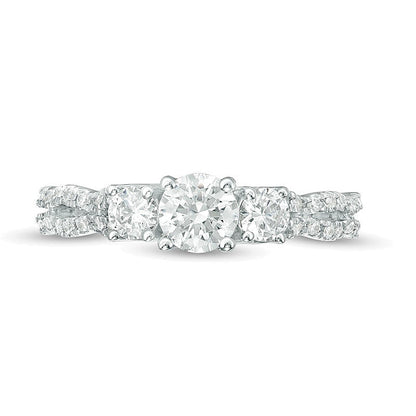 1.0 CT. TW Diamond Three Stone Braid Engagement Rink in 10K White Gold