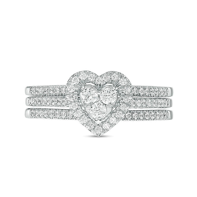 0.5 CT. TW Diamond Heart Frame Three Piece Bridal Set in 10K White Gold
