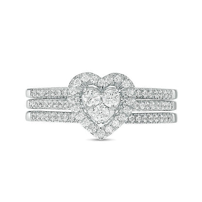 0.5 CT. TW Diamond Heart Frame Three Piece Bridal Set in 10K White Gold