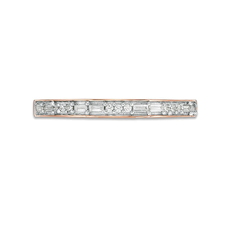0.13 CT. TW Baguette and Round Diamond Two Stone Alternating Stackable Band in 10K Rose Gold