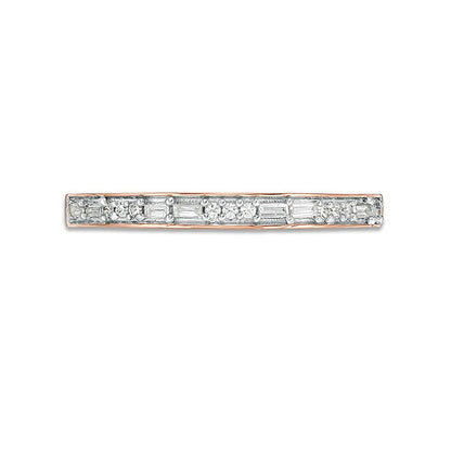 0.13 CT. TW Baguette and Round Diamond Two Stone Alternating Stackable Band in 10K Rose Gold