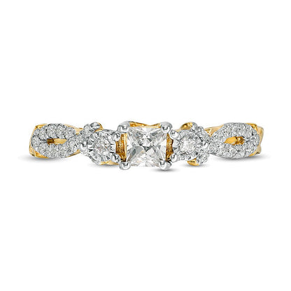 0.38 CT. TW Princess-Cut Diamond Three Stone Crossover Shank Engagement Ring in 10K Gold