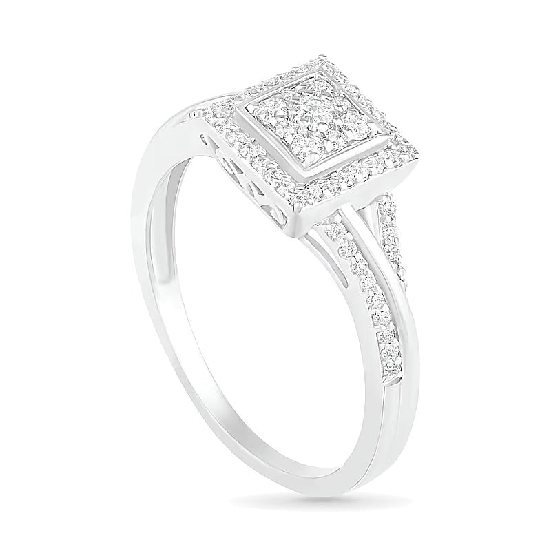 0.38 CT. TW Composite Diamond Square Frame Split Shank Bridal Set in 10K White Gold