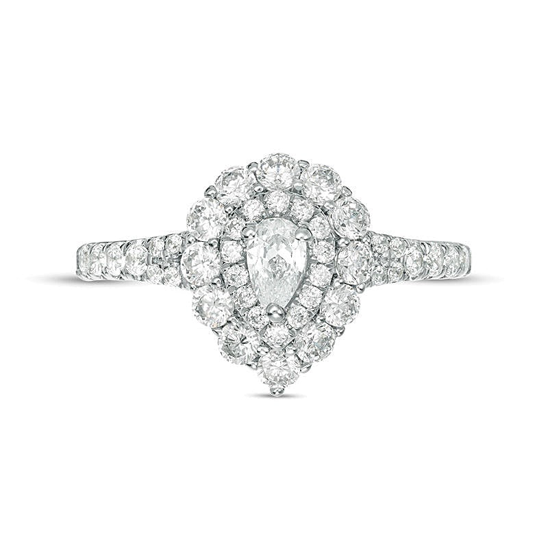 1.0 CT. TW Pear-Shaped Diamond Double Frame Split Shank Engagement Ring in 14K White Gold