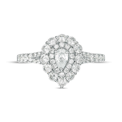 1.0 CT. TW Pear-Shaped Diamond Double Frame Split Shank Engagement Ring in 14K White Gold