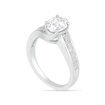 Oval White Lab-Created Sapphire Bypass Bridal Set in Sterling Silver