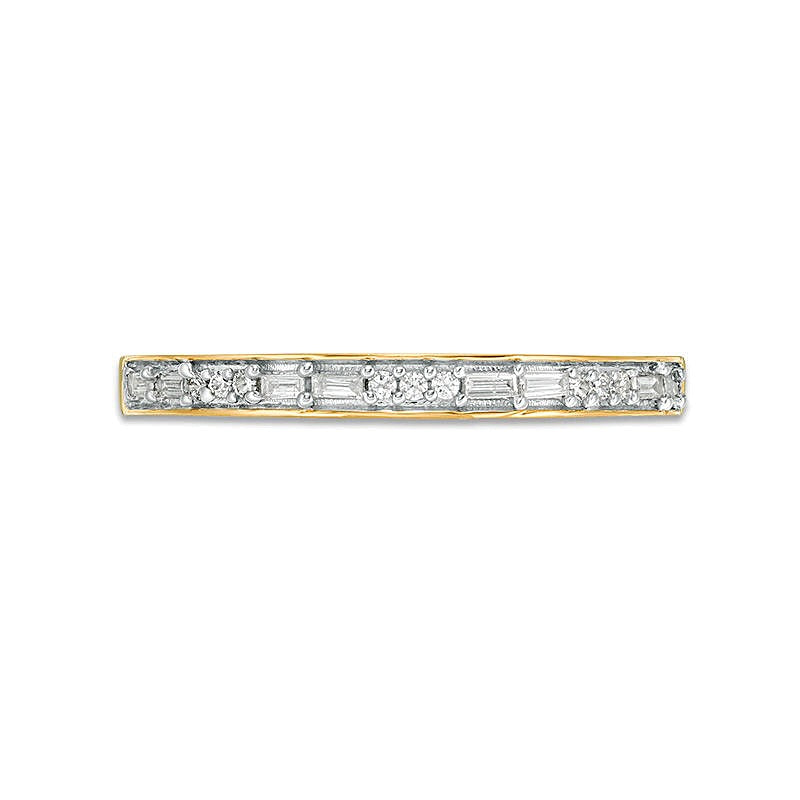 0.13 CT. TW Baguette and Round Diamond Two Stone Alternating Stackable Band in 10K Gold
