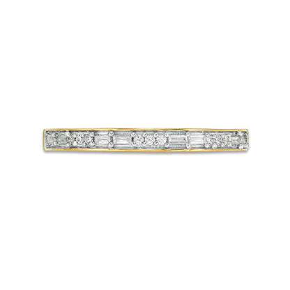 0.13 CT. TW Baguette and Round Diamond Two Stone Alternating Stackable Band in 10K Gold