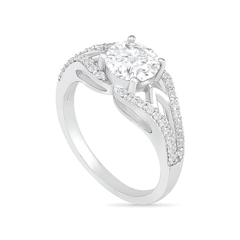 7.0mm White Lab-Created Sapphire Geometric Pointed Split Shank Bridal Set in Sterling Silver