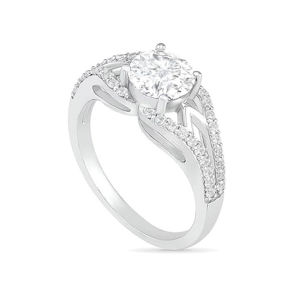 7.0mm White Lab-Created Sapphire Geometric Pointed Split Shank Bridal Set in Sterling Silver