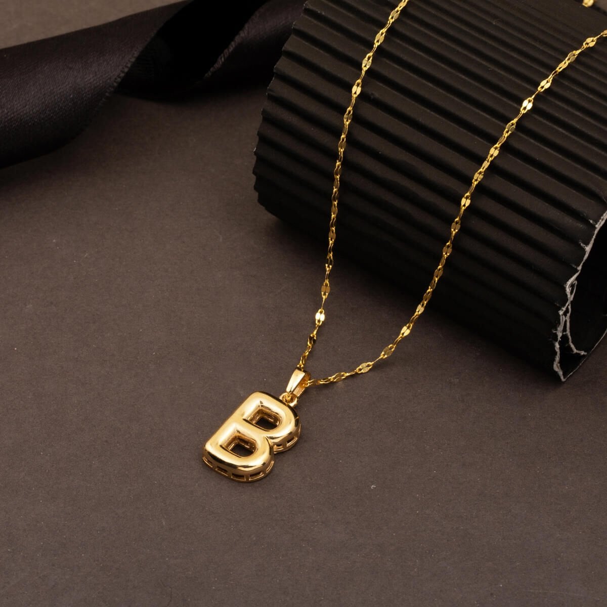 14K Yellow Gold Balloon Initial B Necklace