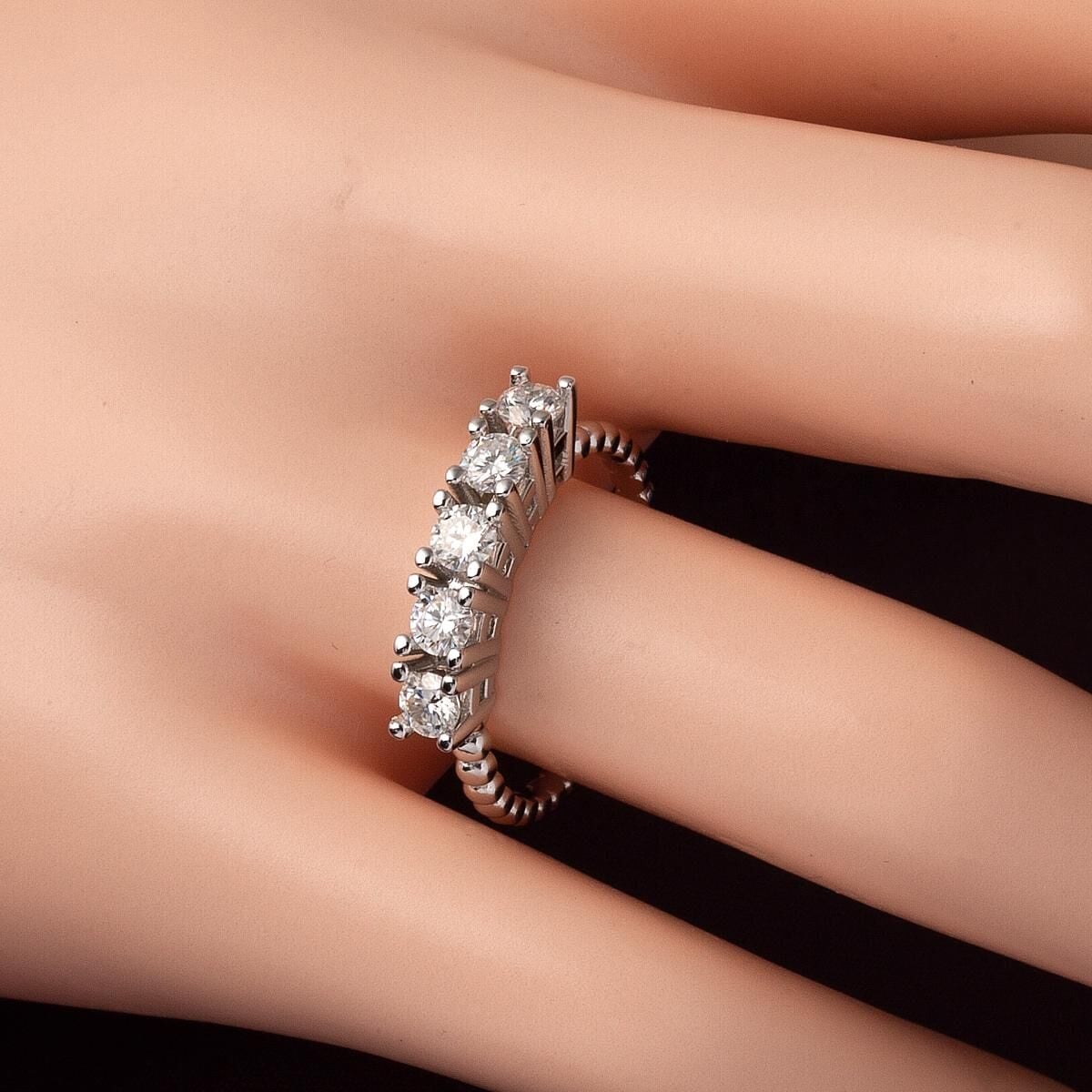 14K White Gold Five Stone Moissanite Ring