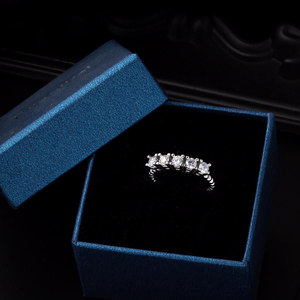 14K White Gold Five Stone Moissanite Ring