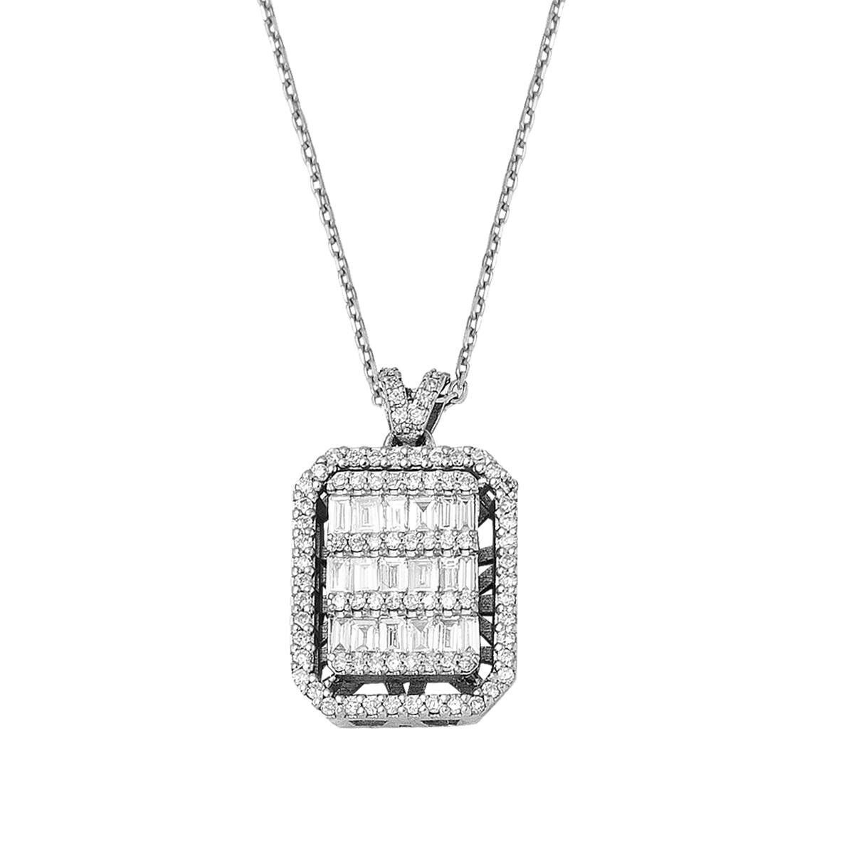 14K White Gold Baguette Diamond Necklace