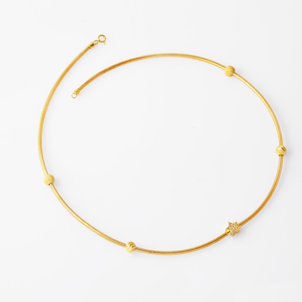 14K Yellow Gold Star Italian Choker Cubic Zirconia Necklace