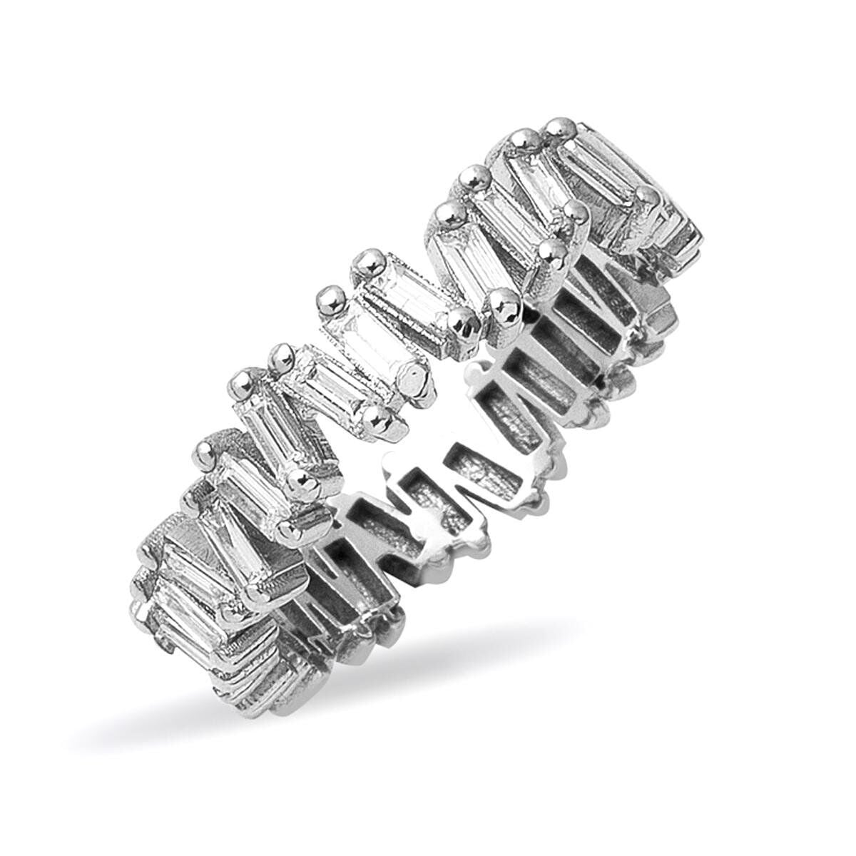 14K White Gold Row Baguette Diamond Ring